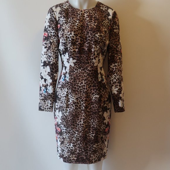 Black Halo Dresses & Skirts - Womens Black Halo Erika Multi Animal Floral Print Sheath Pencil Dress 6 *